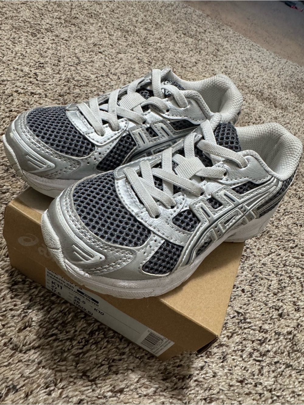 Asics Kids Silver and Dark Gray Mesh Running Sneakers